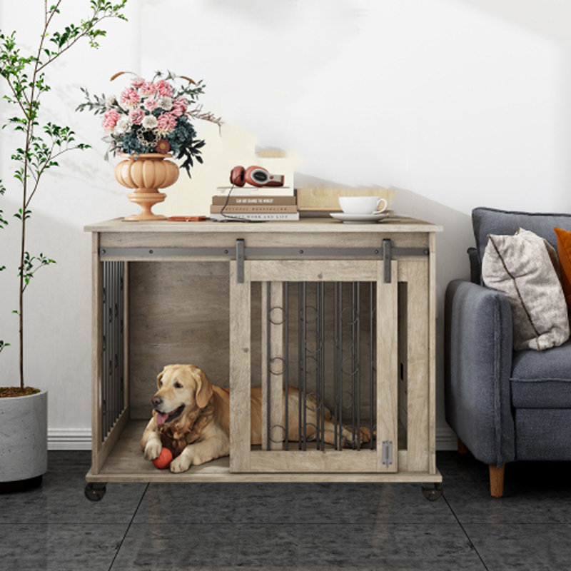 Tucker Murphy Pet™ Sliding Barn Door Dog Crate Furniture With FlipTop Plate Wayfair